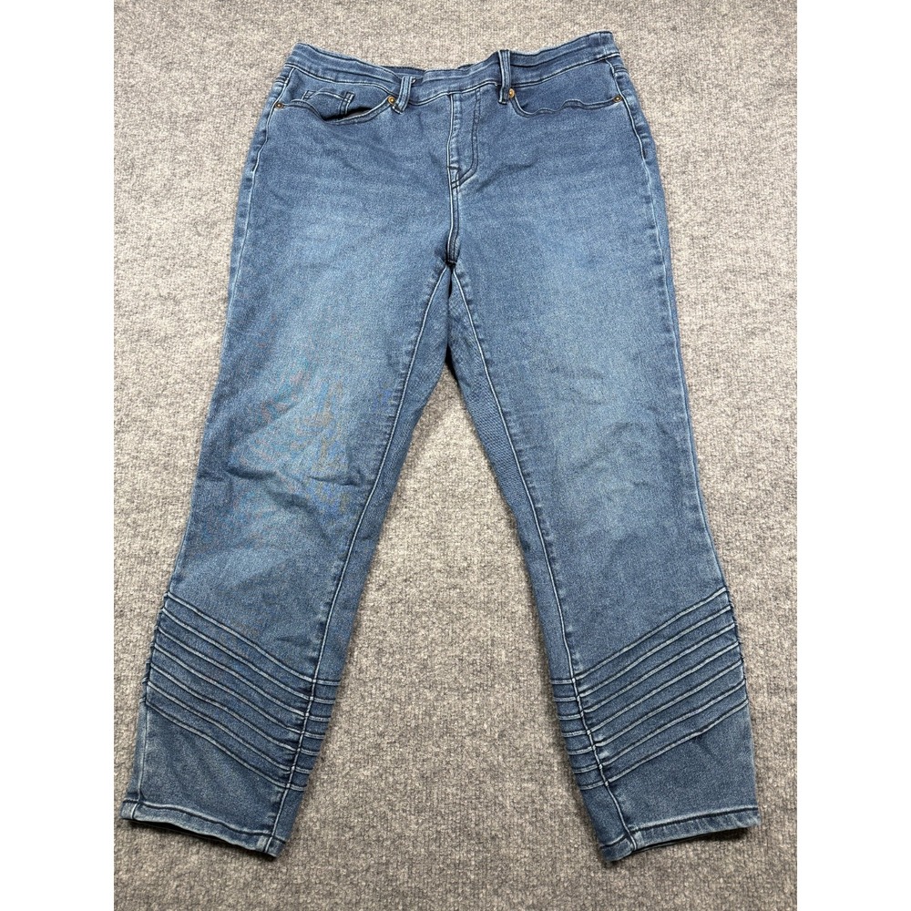 DG2 by Diane Gilman Ankle Jeans Womens Petite Large Blue Denim Pin-Tuck Detail